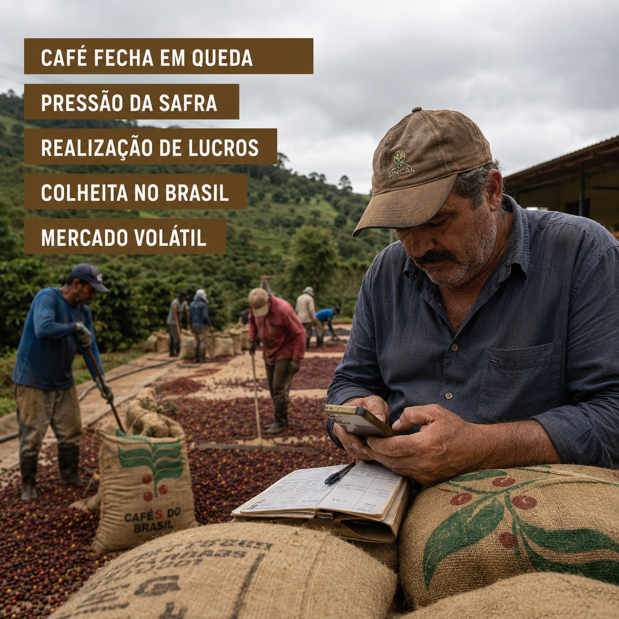 preço do café hoje em queda com pressão da safra brasileira e realização de lucros nas bolsas