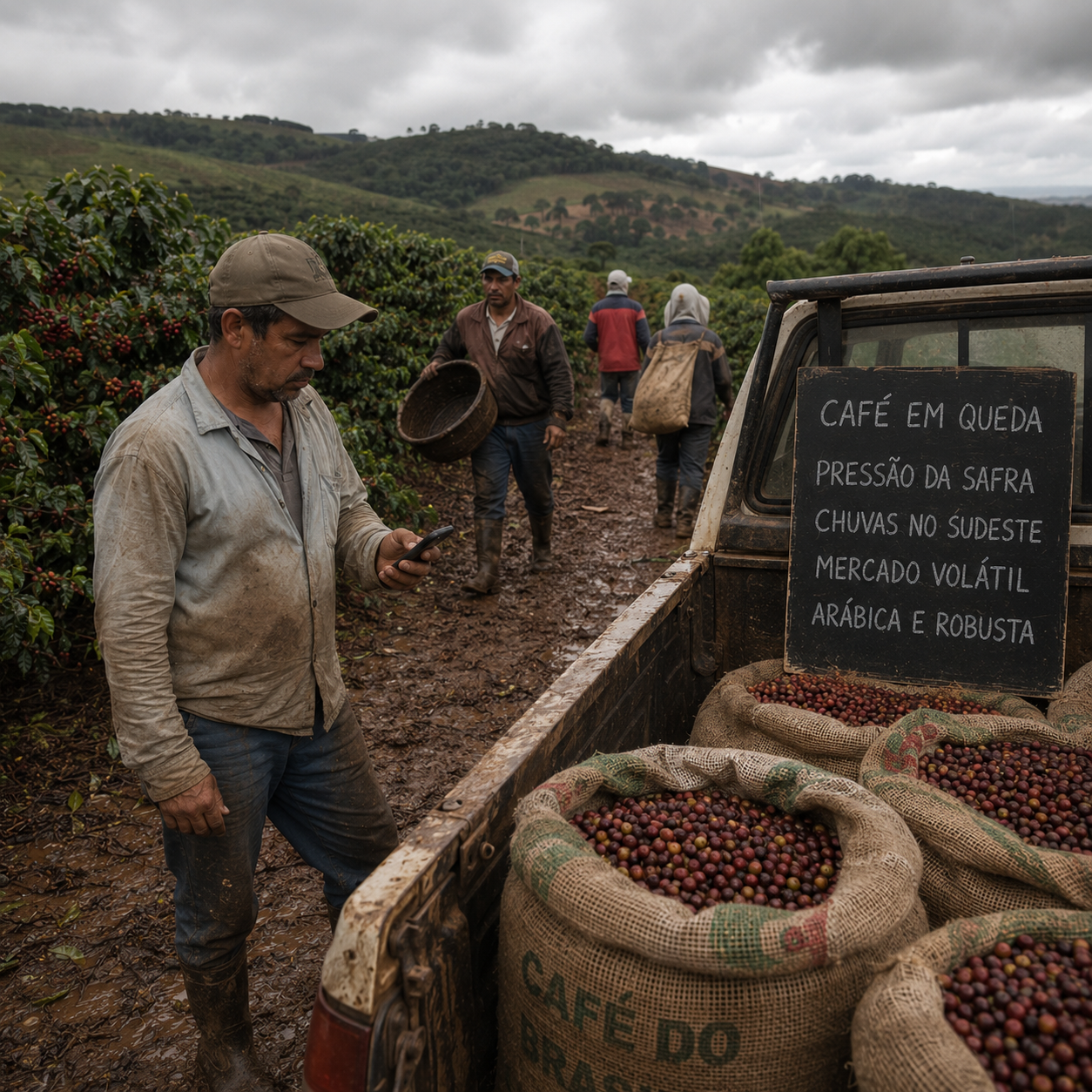preço do café hoje em queda com avanço da colheita brasileira e chuvas no Sudeste