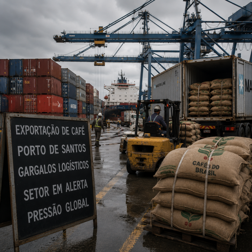 exportação de café brasileiro enfrenta gargalos logísticos no Porto de Santos