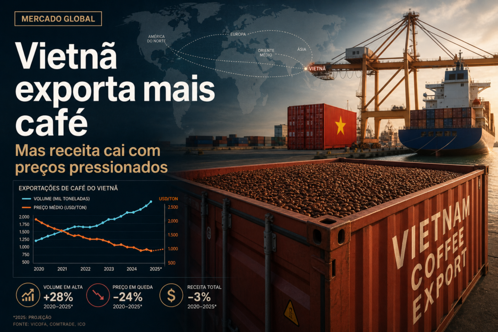 exportação de café Vietnã em alta com impacto negativo na receita global