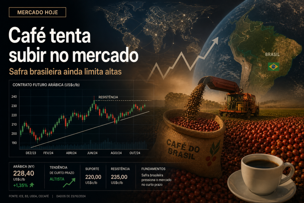 preço do café hoje em leve alta com pressão da safra brasileira no mercado global