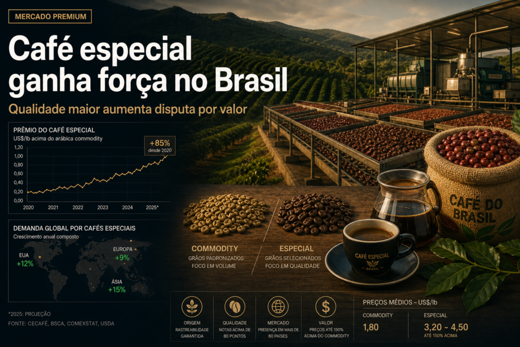 café especial Brasil com alta qualidade e disputa por valor no mercado global