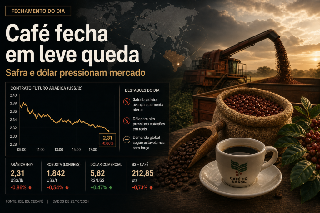 preço do café hoje em leve queda com impacto da safra brasileira e dólar forte