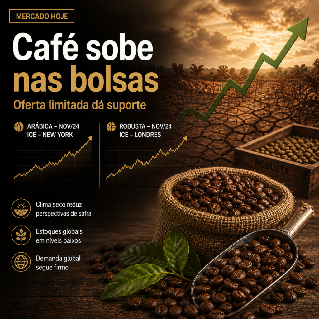 preço do café hoje sobe nas bolsas com recuperação e safra no radar