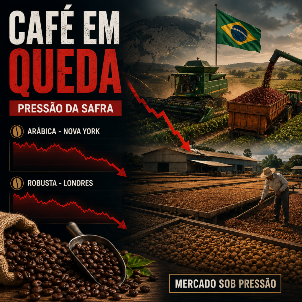 preço do café hoje cai forte em Nova York e Londres com pressão da safra brasileira