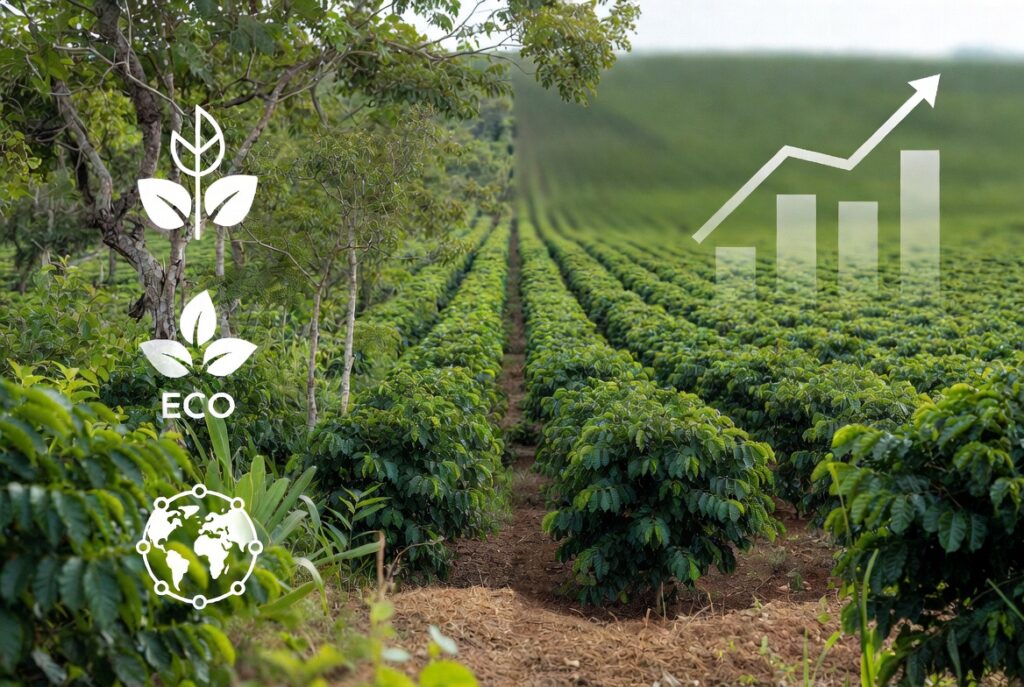café regenerativo Brasil com práticas sustentáveis e aumento de renda no campo