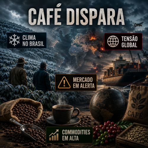 preço do café hoje sobe forte com clima no Brasil e tensão geopolítica global