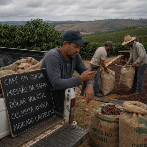 preço do café hoje em queda com pressão da safra brasileira e volatilidade do dólar