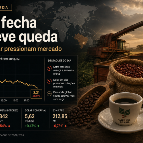 preço do café hoje em leve queda com impacto da safra brasileira e dólar forte