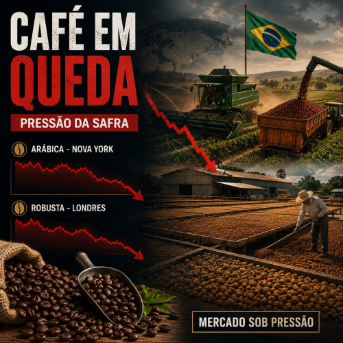 preço do café hoje cai forte em Nova York e Londres com pressão da safra brasileira
