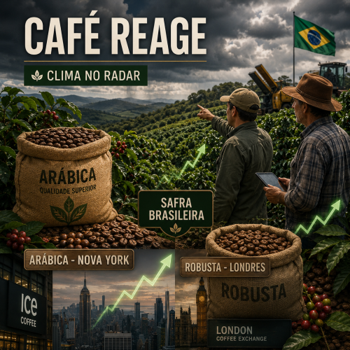 preço do café hoje reage nas bolsas internacionais com foco no clima e safra brasileira